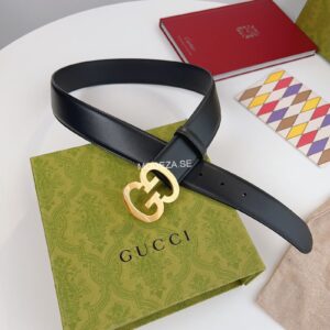 Gucci GG Slat Black Belt Gold Buckle