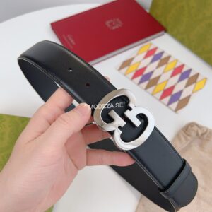 Gucci GG Slat Black Belt Silver Buckle