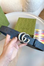 Gucci GG Marmont Black Belt Silver Buckle