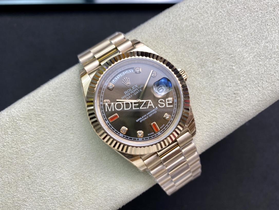 e09c3be0 Rolex Day-Date Rose/Brown Dial Red Stones Watch - Image 1